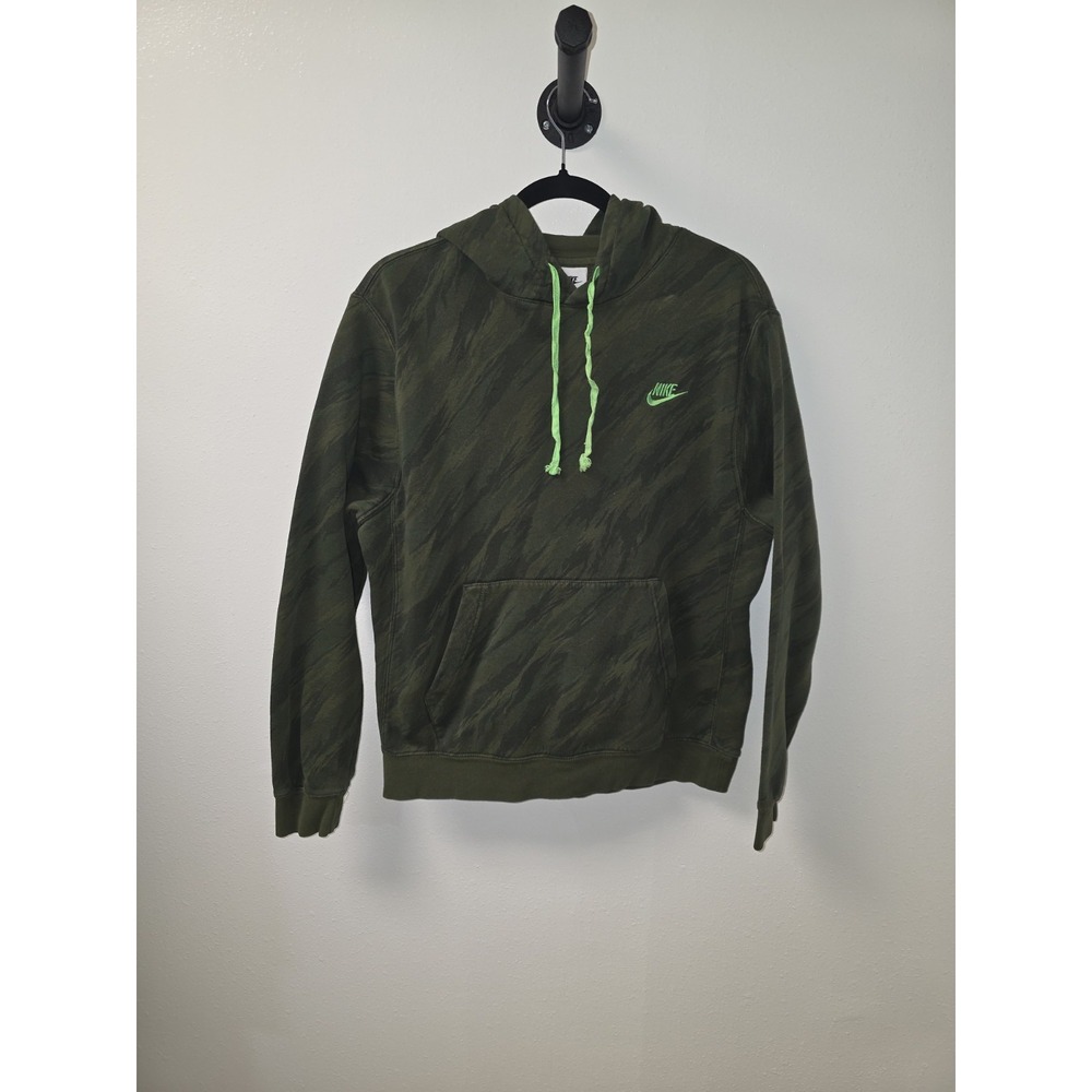 Nike Men's‎ Hoodie Medium Green Camo Sweatshirt DD5126-326 Pullover Swoosh Neon